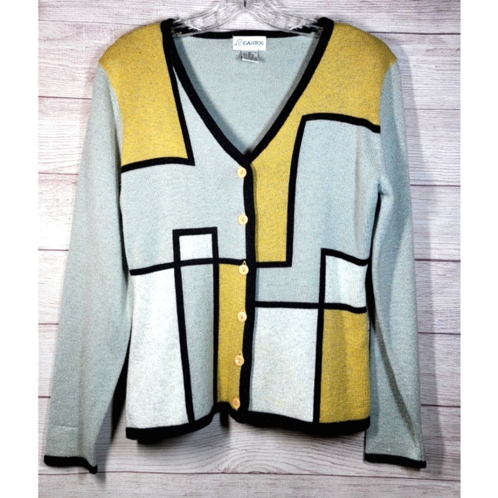 Gantos Vintage Cardigan Sweater & Tank Multicolor Colorblock Size M Shimmery